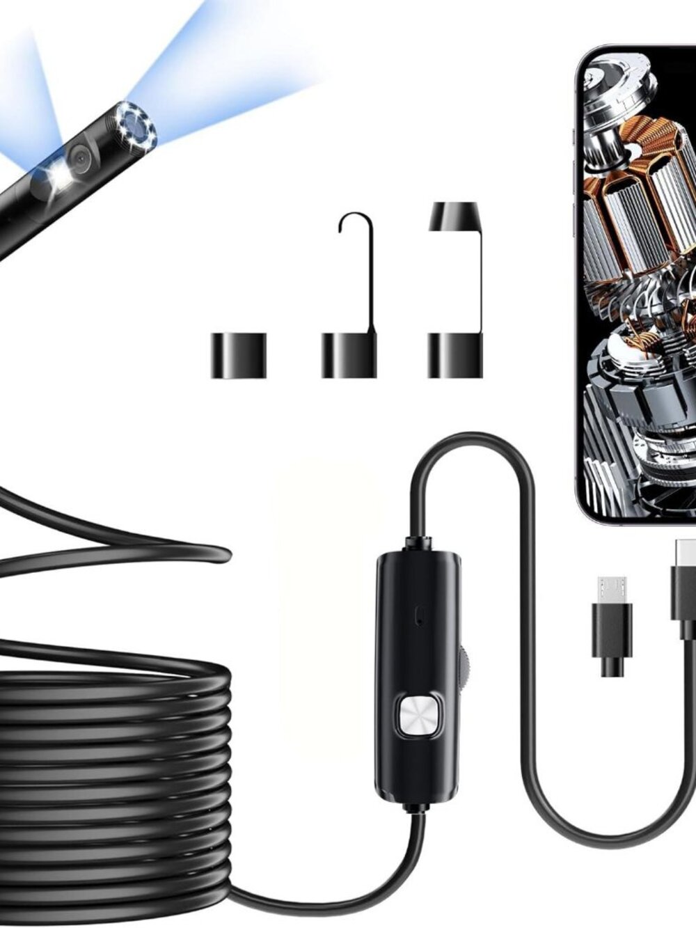 Lighted Endoscope Dual Camera, 1920P HD Endoscope Tool with 8 Adjustable LED Lig